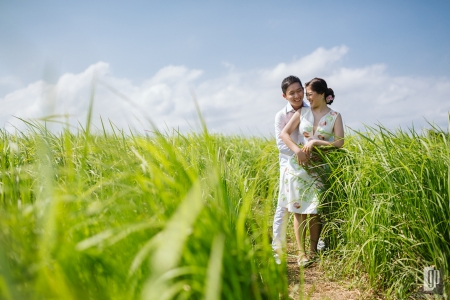 Prewedding in Bali happy love smile happy bride and groom rice fields hug kiss daylight sun prewedding casual